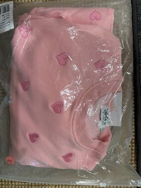 Kids Matching Set - Pink Heart Embroidered Sweatshirt